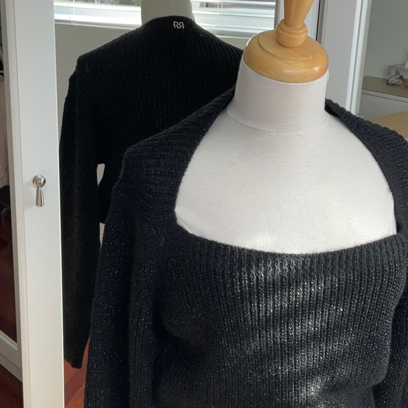 NWT Women's Rinascimento Knit / Square - Wide Neck Crop Top / Size S/M / Black - Picture 2 of 16